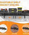 Two Pack Heavy Duty Garage Wall Shelves Set wall-mounted black steel rack with adjustable bracket spacing for concrete, brick, and wood walls
