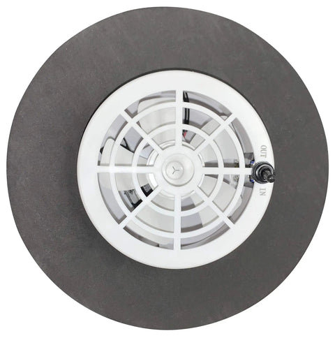 Top view of Solar Powered Vent And Fan With Back Up Battery For Boats, RVs And Sheds, features circular vent design, no wiring required.