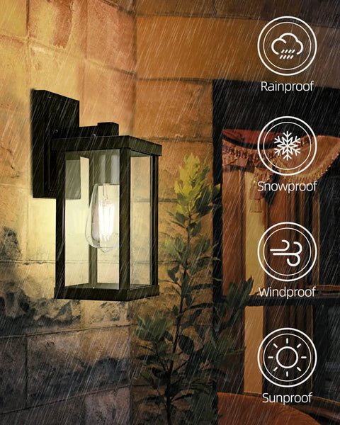 Outdoor Wall Sconce Lantern Built To Last Weatherproof Porch Light With Clear Glass Shade Rustproof Exterior Lighting E26 Socket