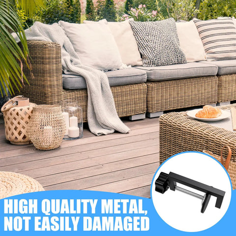4 Pack Adjustable Sectional Couch Connectors for Outdoor Rattan Furniture with 2.36 Inch Clamp Clips in patio setting
