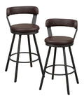 Set Of Two Built Different Swivel Bar Stools With Cushy Leather Seats And Heavy Duty Metal Frame At 30 Inch Counter Height With Solid Footrail In Warm Brown For Sweet Kitchen Hangouts, featuring brown leather seats.