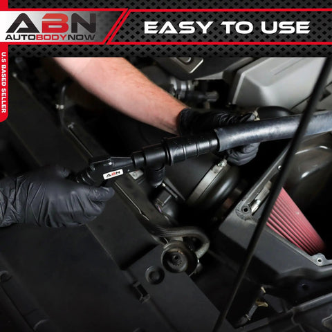 Slick Radiator Flush Kit Gun With Garden Hose Quick Connect being used on a car engine for efficient flushing.