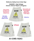 Reflective Safety Cone Collars Built For Electric Vehicle Techs To Highlight Nasty High Voltage Zones Around The Shop And Gonna Save Your Bacon During Any Quick Diagnostic Session 3 Pack, designed for 18-28 inch cones.