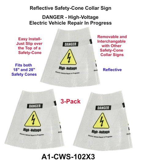 Reflective Safety Cone Collars Built For Electric Vehicle Techs To Highlight Nasty High Voltage Zones Around The Shop And Gonna Save Your Bacon During Any Quick Diagnostic Session 3 Pack, designed for 18-28 inch cones.