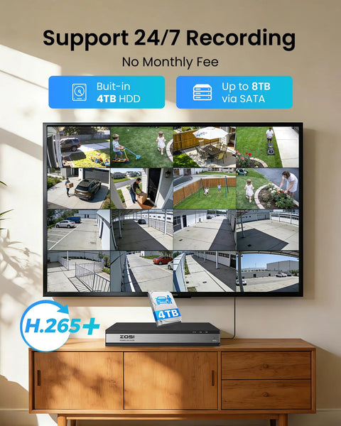 16 Channel Security Camera System With 4TB Drive, 16 1080P Indoor Outdoor Wired Cameras, AI detection interface on screen