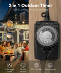 Outdoor Timer Outlet Waterproof 24 Hour Mechanical Light Timers For Exterior Outlets With Two Grounded Outlets Weatherproof 15 Amp