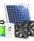 Solar Exhaust Fan For Chicken Coop With Battery And Adjustable Thermostat Solar Powered Vent With 25W Bifacial Panel And Dual 5.5 Inch Fans Kit