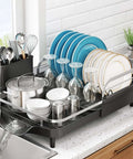 Expandable Dish Drying Rack For Kitchen Counter With Drainboard And Utensil Holder, Space Saving Stainless Steel Drainer