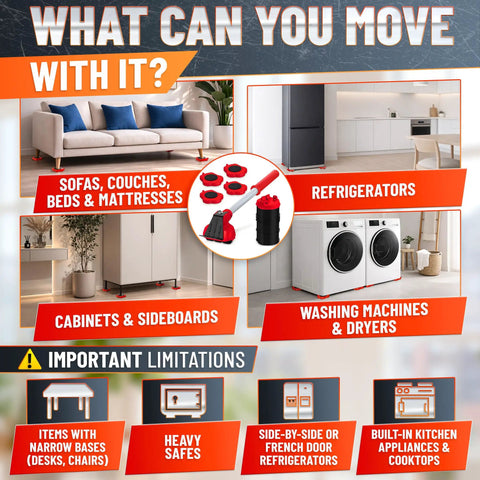 Furniture Movers With Wheels That Make Lifting a Breeze, Heavy Duty Appliance Slider Up To 660 Lbs, Easy Setup chart.