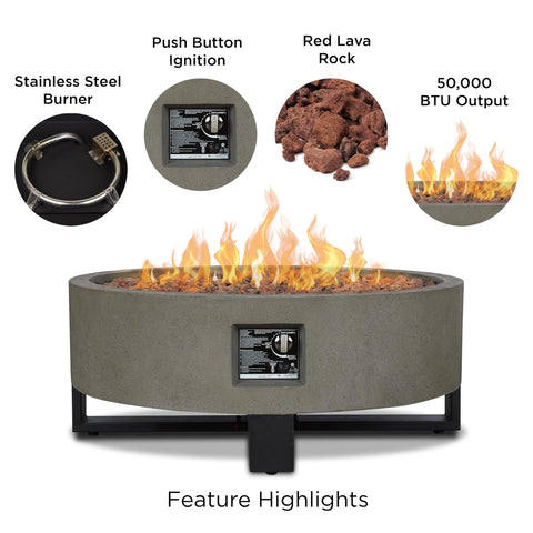 Contemporary Propane Fire Bowl 40x40 Inch Round Glacier Gray Finish No Fuss Weather Resistant Outdoor Fire Pit with 50000 BTU