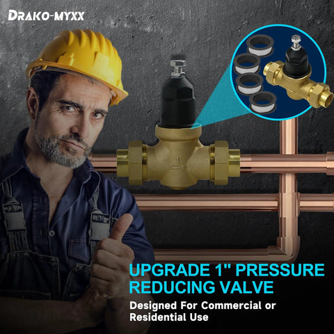 Drako-MYXX 1-inch NR3XL brass pressure reducing valve with double union FNPT and stainless steel screen