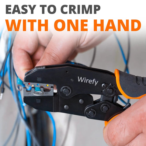 Ratcheting Crimping Tool Set Five Piece for Heat Shrink Connectors Nylon Non Insulated Ferrule Terminals Pro Grade Wire Crimper Kit for Easy Clean Crimps