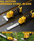 Pro Grade Cordless Pole Hedge Trimmer And Electric Grass Shear Kit For Backyard Bosses with dual action hardened steel blades.