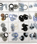 Oil Drain Plug Tech Tray Kit With Universal Fit, 44 Pieces Across 22 SKUs in plastic organizer compartments