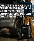 Person placing 1626 Air Case No Foam Black Heavy Duty Gear Case beside car, highlighting rugged travel capability.