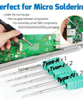Micro Soldering Kit With 5 C210 Tips, Pro Grade Precision Soldering Station shown with circuit board and soldering tips