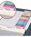 Viewables Color Labeling System One And A Quarter Inch By Three And A Half Inch Quick Fold Tabs In Assorted Colors shown in folders