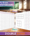 Double sided 11 By 14 Dry Erase Multiplication Chart Whiteboard in a classroom setting, showing both front and back details