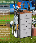 Heavy Duty Golf Bag Storage Rack For Garage Fits 3 Full Size Bags With 4 Drawers, Side Basket And Lockable Casters, with golf gear