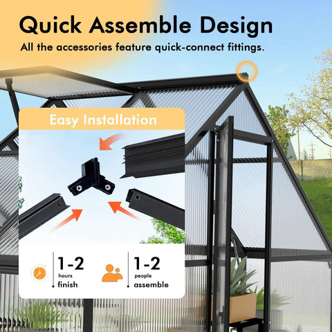 6x4 Ft Small Greenhouse With Aluminum Frame And Polycarbonate Panels For Outdoors, Weatherproof Garden Grow Shelter With Thermometer, Easy Assembly, Protects Vegetables Or Plants In Any Season