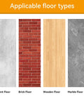 Image showing applicable floor types: Cement, Brick, Wooden, and Marble floors.