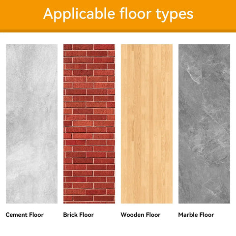Image showing applicable floor types: Cement, Brick, Wooden, and Marble floors.