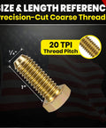 Heavy Duty 1/4-20 X 1 Inch Grade 8 Hex Head Bolt Quenched Tempered Alloy Steel Design For Dead Tight Security And Rugged Workbench Projects Or Street Rod Restos with precision-cut coarse threads and size reference.