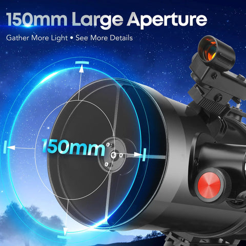 150mm Newtonian Telescope With Equatorial Mount for Beginners and Adults, showing 150mm aperture design.