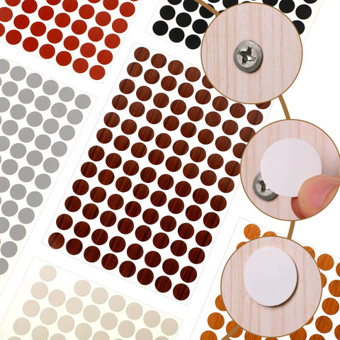 1152 Pcs Self Adhesive Screw Hole Stickers And 120 Pcs Screw Cap Covers Set, 15 Mm Waterproof Dustproof for Wood Furniture Cabinets