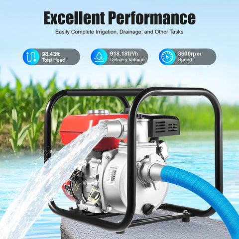 Beastly Performance 2 Inch Gas Powered Water Transfer Pump With A Legit 7.5 HP Engine And 212 CC Four Stroke Motor for irrigation.