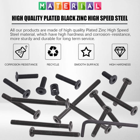 Baby Crib Screws Hardware Replacement Kit With M6 Hex Socket Cap Bolts And Nuts in black zinc steel with Allen wrench