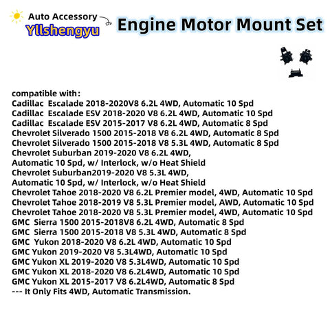 3 Piece Engine Mount Kit For GM Trucks And SUVs 2015 To 2020 Fits Escalade Silverado 1500 Yukon XL Yukon 4WD Automatic Transmission