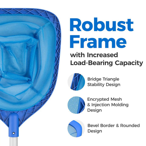 57 Inch Telescopic Pool Skimmer Net With Aluminum Pole Leaf Rake showcasing durable mesh and robust frame design