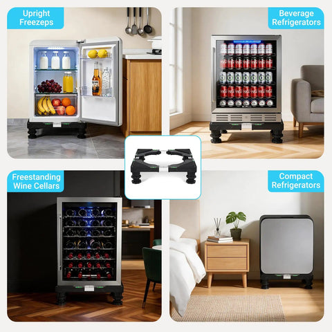 Universal Raised Appliance Stand With Adjustable Base And Four Heavy Duty Feet Multi Functional Pedestal For Refrigerator Washer And Dryer Easy Assembly No Fuss Black Finish supporting various appliances