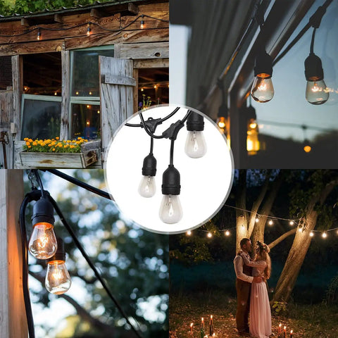 52 Ft Outdoor String Lights With 30 Incandescent Bulbs UL Listed Commercial Quality Edison Patio Cafe Market Lights