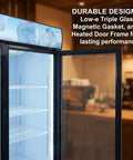 Heavy Duty Commercial Reach In Display Freezer With Two Swing Tempered Glass Doors Black 44 Point 7 Cubic Feet And Digital Controller - inside view with metal shelves