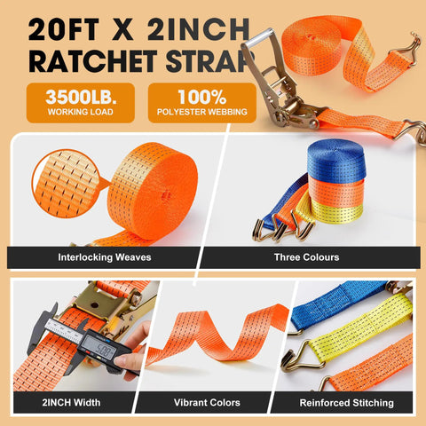 Pro Grade 4 Pack 2 Inch Ratchet Straps Heavy Duty Tie Down Ratcheting With J Hook And Reinforced Steel Wire Clips Rock Solid Build to show vibrant colors and interlocking weaves.