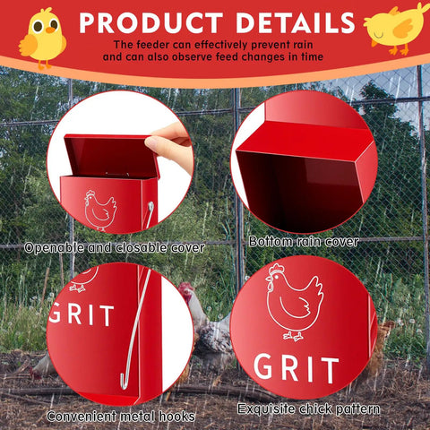 Heavy Duty Metal Chicken Feeder 2 Pack With Tight Lid Automatic gravity trough, showing open cover and rain guard.