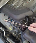 Using Nano Three Eighths Inch Drive Ratchet Head In Long Quarter Inch Body 12 Inch Length 72 Tooth Quick Release in engine bay