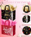 Black and pink 2 Pack Mother's Day Gift Bags With Tissue Paper And Cards Reusable Nonwoven Gift Totes For Mom Grandma Grandmother.