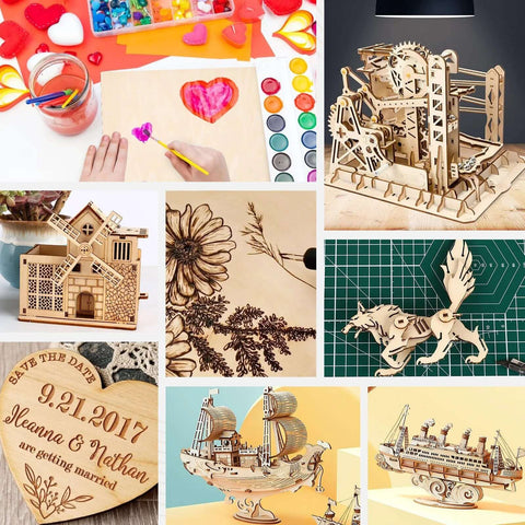 MITINU 30-pack basswood sheets collage: unfinished 12x12 inch wood boards for laser cutting, wood burning, and crafts