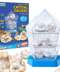 Real Break Open Crystal Geodes Kit With Display Case And Bonus Goggles And Magnifying Glass Companion Audio Content STEM Toy For Kids 6 Plus To Dig Explore Collect And Show Off Their Geode Finds, display case with real geodes