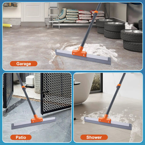 Rubber Floor Squeegee Heavy Duty With Extendable Handle for concrete floors in garage, patio, and shower areas, aluminum base