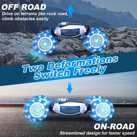 Fosgoit gesture-sensing RC stunt car, blue LED-lit 4WD off-road toy for kids