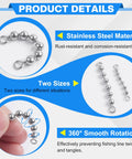 Rugged Stainless Steel Fishing Beads Chain Swivels For Saltwater And Freshwater Angling High Speed Catfish Trolling Swivels With Smooth Rotation And Rust Resistant Design Durable Tackle Gear For Long Lasting Reliable Performance, two sizes shown