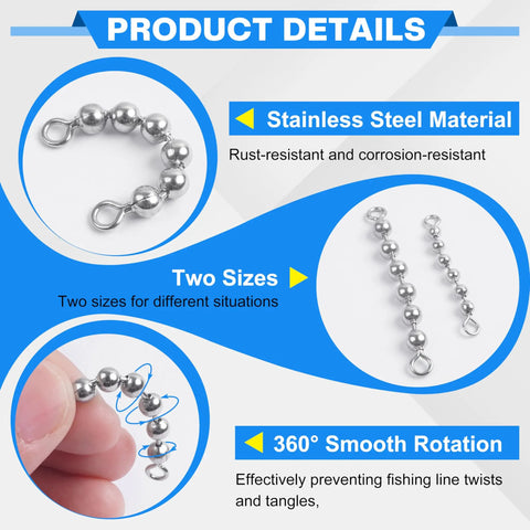 Rugged Stainless Steel Fishing Beads Chain Swivels For Saltwater And Freshwater Angling High Speed Catfish Trolling Swivels With Smooth Rotation And Rust Resistant Design Durable Tackle Gear For Long Lasting Reliable Performance, two sizes shown