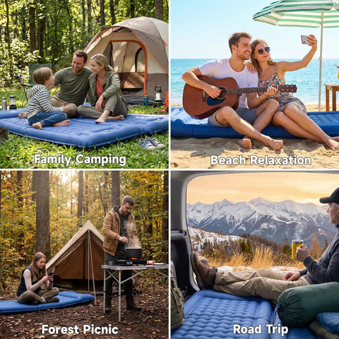 Ultralight Camping Sleeping Pad With Built In Pillow And Foot Pump 5 Inch Thick Inflatable Mat for outdoor camping scenes