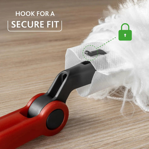Heavy Duty Dusting Kit With Extendable 3 Ft Handle And Stay On Duster Hook showing secure fit with disposable refill attached