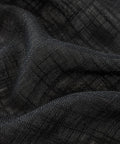 Close-up of black linen textured fabric for Cozy Tassel Linen Textured Swag Curtain Valance With Light Filtering Privacy For Farmhouse Kitchen Vibe And Small Windows 36x36 Two Pack In Black Durable Linen Blend For A Draped Look With Rod Pocket Top.
