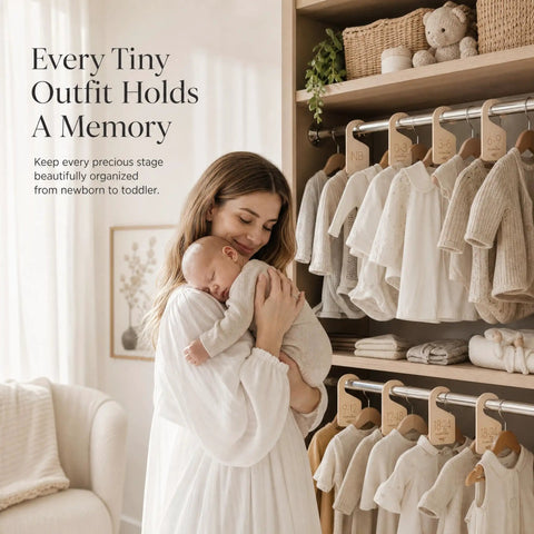 Keep Your Baby Wardrobe Slick And Organized With This Premium Wooden Closet Divider Set Including Seven Size Marked Hanger Tags For Newborns Through Toddlers Game Changer For Stress Free Dressing Routines